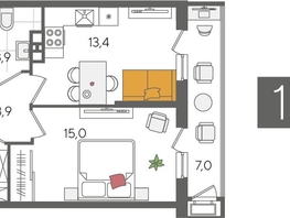Продается 1-комнатная квартира ЖК Рекорд 2, литера 4, 45.2  м&sup2;, 10224240 рублей
