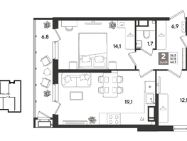 Продается 2-комнатная квартира ЖК Рекорд 2, литера 5, 64.3  м&sup2;, 14268170 рублей