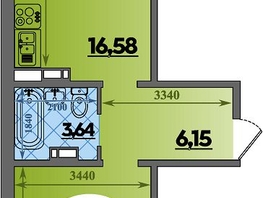 Продается 1-комнатная квартира ЖК Южная долина, литер 2, 45.18  м&sup2;, 4978999 рублей