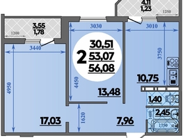 Продается 2-комнатная квартира ЖК Южная долина, литер 2, 56.08  м&sup2;, 6241704 рублей