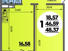 Продается 1-комнатная квартира ЖК Южная долина, литер 2, 48.37  м&sup2;, 5083687 рублей