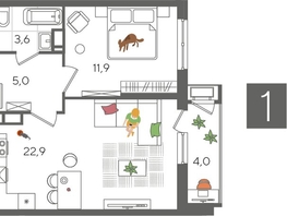 Продается 1-комнатная квартира ЖК Рекорд 2, литера 3, 47.4  м&sup2;, 11157960 рублей