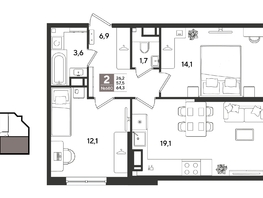 Продается 2-комнатная квартира ЖК Рекорд 2, литера 5, 64.3  м&sup2;, 13728050 рублей