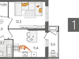 Продается 1-комнатная квартира ЖК Рекорд 2, литера 1, 36.8  м&sup2;, 9211040 рублей