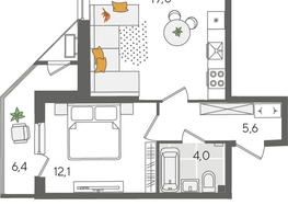 Продается 1-комнатная квартира ЖК Рекорд 2, литера 2, 49.9  м&sup2;, 11322310 рублей