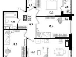 Продается 3-комнатная квартира ЖК ДОГМА ПАРК, лит 20, 68.3  м&sup2;, 11262670 рублей
