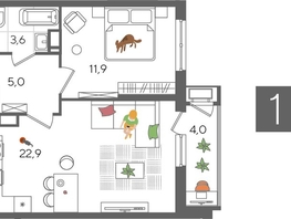 Продается 1-комнатная квартира ЖК Рекорд 2, литера 3, 47.4  м&sup2;, 11584560 рублей