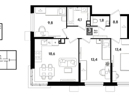 Продается 3-комнатная квартира ЖК DOGMA PARK (Догма парк), литера 7, 68.9  м&sup2;, 9956050 рублей