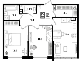 Продается 2-комнатная квартира ЖК DOGMA PARK (Догма парк), лит 20, 59.6  м&sup2;, 9601560 рублей