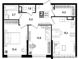 Продается 2-комнатная квартира ЖК DOGMA PARK (Догма парк), лит 20, 59.4  м&sup2;, 9634680 рублей