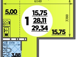 Продается Студия ЖК Южная долина, литер 2, 29.34  м&sup2;, 3573612 рублей