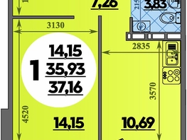 Продается 1-комнатная квартира ЖК Южная долина, литер 2, 37.16  м&sup2;, 4291980 рублей