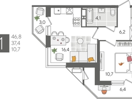 Продается 1-комнатная квартира ЖК Рекорд 2, литера 5, 46.8  м&sup2;, 11278800 рублей
