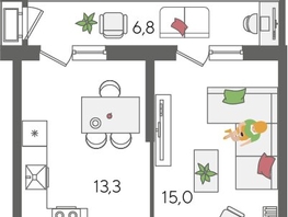 Продается 1-комнатная квартира ЖК Рекорд 2, литера 2, 44.8  м&sup2;, 10330880 рублей