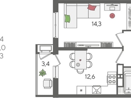 Продается 1-комнатная квартира ЖК Рекорд 2, литера 6, 41.4  м&sup2;, 10018800 рублей