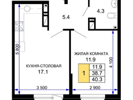 Продается 1-комнатная квартира ЖК Дыхание, литер 30, 40.2  м&sup2;, 5266200 рублей