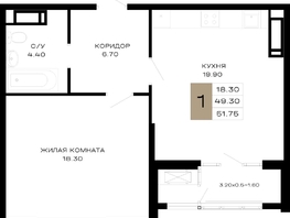 Продается 1-комнатная квартира ЖК Сердце, 51.75  м&sup2;, 20182500 рублей