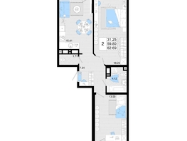 Продается 2-комнатная квартира ЖК Фонтаны, литер 19, 62.69  м&sup2;, 10343850 рублей