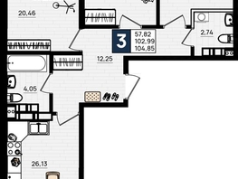 Продается 3-комнатная квартира ЖК Резиденция морей, корпус Е, 104.85  м&sup2;, 25164000 рублей