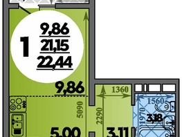 Продается Студия ЖК Молодежный 2, литера 12, 22.44  м&sup2;, 3969636 рублей