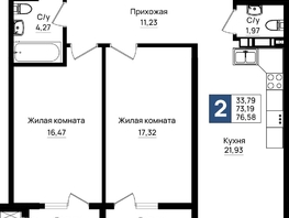 Продается 2-комнатная квартира ЖК Резиденция морей, корпус Д1, 76.58  м&sup2;, 16464700 рублей