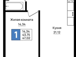 Продается 1-комнатная квартира ЖК Резиденция морей, корпус Е1, 47.02  м&sup2;, 11990100 рублей