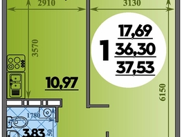 Продается 1-комнатная квартира ЖК Южная долина, литер 2, 37.53  м&sup2;, 4394763 рублей