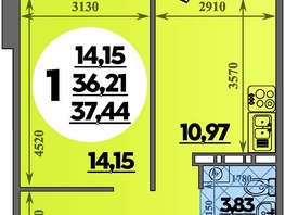 Продается 1-комнатная квартира ЖК Южная долина, литер 2, 37.44  м&sup2;, 4462848 рублей