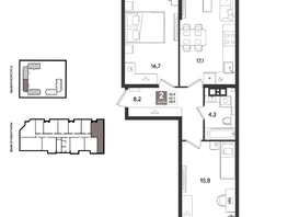 Продается 2-комнатная квартира ЖК Рекорд 2, литера 5, 68.9  м&sup2;, 14462110 рублей