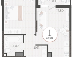 Продается 1-комнатная квартира ЖК Моренуар, литер 20, 42.7  м&sup2;, 10922660 рублей