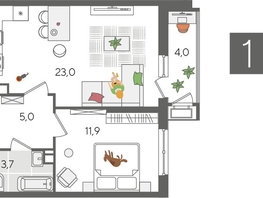 Продается 1-комнатная квартира ЖК Рекорд 2, литера 5, 47.6  м&sup2;, 11371640 рублей