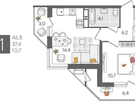 Продается 1-комнатная квартира ЖК Рекорд 2, литера 5, 46.8  м&sup2;, 12018240 рублей