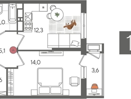 Продается 1-комнатная квартира ЖК Рекорд 2, литера 5, 41.6  м&sup2;, 10570560 рублей