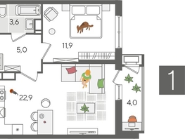 Продается 1-комнатная квартира ЖК Рекорд 2, литера 5, 47.4  м&sup2;, 11428140 рублей