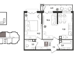 Продается 2-комнатная квартира ЖК Рекорд 2, литера 5, 58.9  м&sup2;, 12651720 рублей