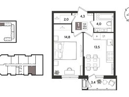 Продается 1-комнатная квартира ЖК Рекорд 2, литера 1, 41.6  м&sup2;, 10707840 рублей