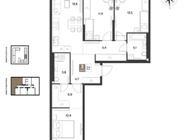 Продается 3-комнатная квартира ЖК ГРЕЙД, литер 13, 77.6  м&sup2;, 11802960 рублей