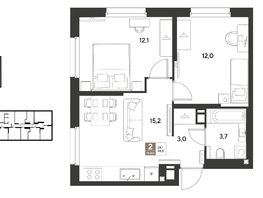 Продается 2-комнатная квартира ЖК ГРЕЙД, литер 14, 46  м&sup2;, 8372000 рублей