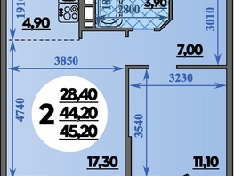Продается 2-комнатная квартира ЖК Парк у дома, литера 7.3, 45.2  м&sup2;, 8170000 рублей