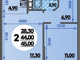 Продается 2-комнатная квартира ЖК Парк у дома, литера 7.3, 45  м&sup2;, 7950000 рублей