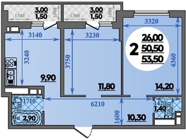 Продается 2-комнатная квартира ЖК Парк у дома, литера 7.3, 53.5  м&sup2;, 9349999 рублей