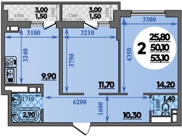 Продается 2-комнатная квартира ЖК Парк у дома, литера 7.3, 53.4  м&sup2;, 9339999 рублей