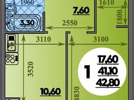 Продается 1-комнатная квартира ЖК Парк у дома, литера 7.3, 42.8  м&sup2;, 7570000 рублей
