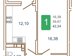 Продается 1-комнатная квартира ЖК Хорошая погода, литера 2, 43.85  м&sup2;, 5262000 рублей