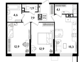 Продается 2-комнатная квартира ЖК ДОГМА ПАРК, лит 17, 59  м&sup2;, 9664200 рублей
