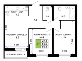 Продается 2-комнатная квартира ЖК «Дыхание», 55.2  м&sup2;, 5120000 рублей