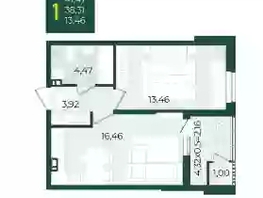 Продается 1-комнатная квартира ЖК Образцово, дом 3, 41.47  м&sup2;, 3939650 рублей