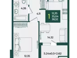 Продается 1-комнатная квартира МКР Образцово, дом 5, 38.55  м&sup2;, 5210000 рублей