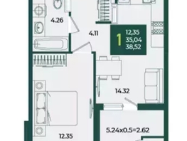 Продается 1-комнатная квартира МКР Образцово, дом 5, 38.55  м&sup2;, 5240000 рублей