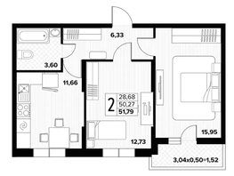 Продается 2-комнатная квартира ЖК Друг, литера 7, 51.79  м&sup2;, 5190000 рублей